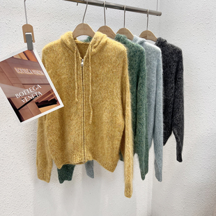 双拉链头绵羊毛拉毛连帽花纱开衫 12.25 8282韩版 GMI 福利