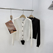 福利 0125韩版 1.9 进口幼崽马海毛镂空圆领小开衫