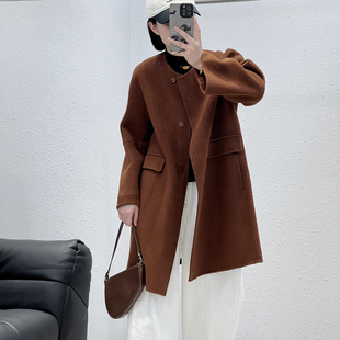 高定100绵羊毛圆领一手长双面大衣 8.1 福利 MIL 24096韩版