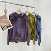 福利 CHUQ 7558韩版 1.2 加厚双拉链头全羊毛连帽条纹开衫