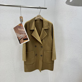 福利 0220韩版 1.23 大口袋双排扣西装 领双面羊毛大衣