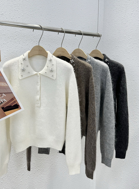 12.20 福利 GMI-25697韩版手工钉钻POLO领马海毛衫