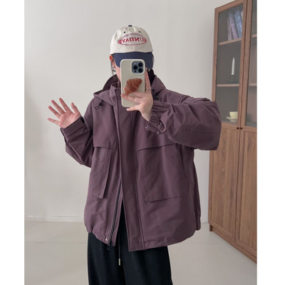 立体大口袋连帽冲锋羽绒服