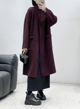 1.25 福利 XIA-5019韩版100绵羊毛立领长款手工缝制双面大衣