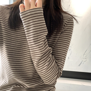 高弹百搭条纹小中领打底衫 12.11 638韩版 WXH 福利