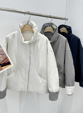 12.12 福利 RUM-7727韩版90白鹅绒撞色翻边袖立领短款鹅绒服