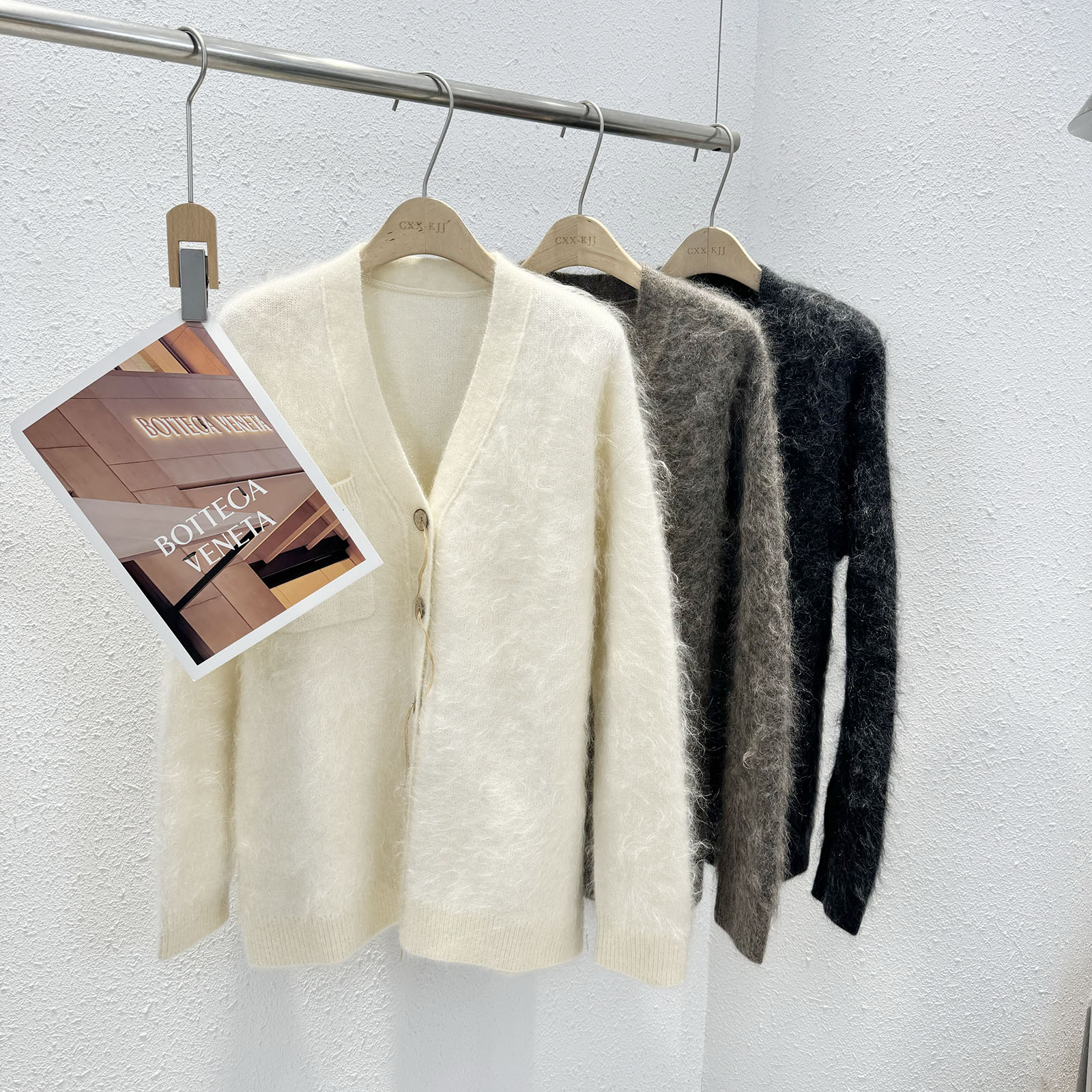 进口幼崽马海毛V领大开衫