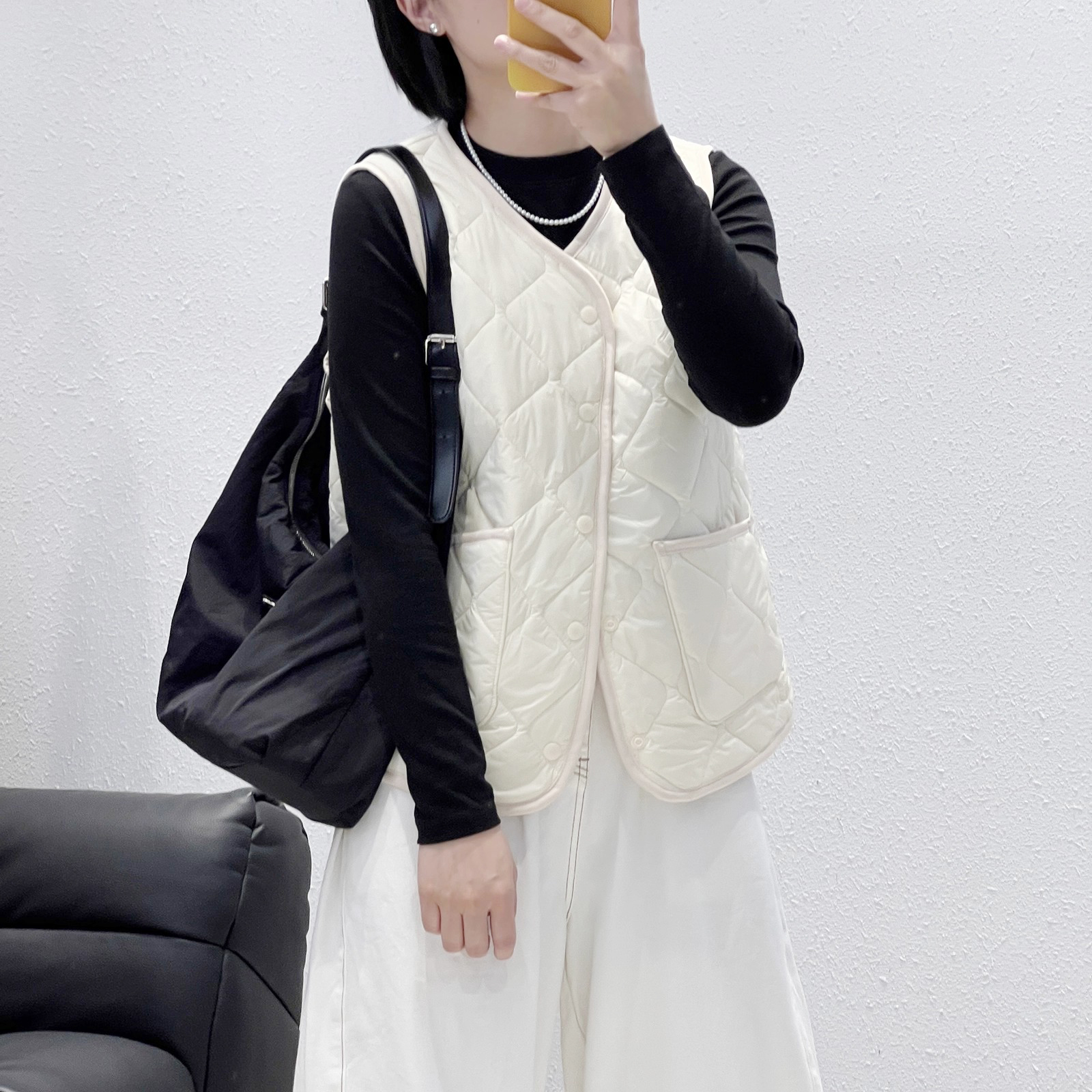 菱形格绗线保暖羊毛马甲