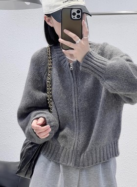 12.12 福利 HOU-109韩版轻奢高配拉链圆领粗线浣熊毛开衫
