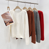 福利 HONG 5136韩版 1.17 高密麻花圆领加厚全羊毛衫