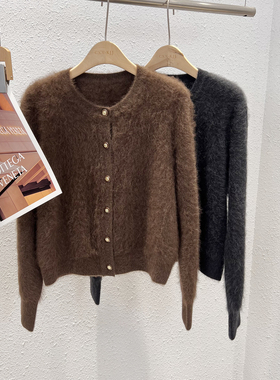 11.3 冬季新款 RA-3168韩版高定高配100牦牛绒圆领小开衫