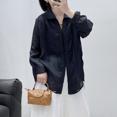 剪刀翻领100支苎麻防晒衬衫