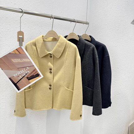 12.17 福利 XIA-361韩版高定手工缝制100绵羊毛翻领短款大衣