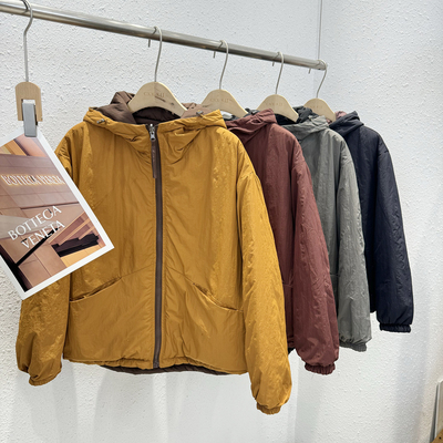 简约休闲两面穿连帽短款棉衣