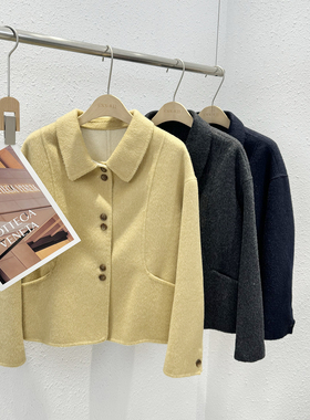 2.5 福利 XIA-361韩版高定手工缝制100绵羊毛翻领短款大衣