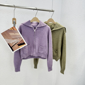 福利 2306韩版 2.2 海军领拉链浣熊绒开衫 外套