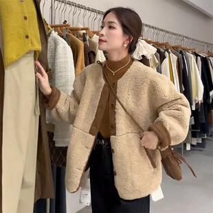 韩系羊羔毛皮毛一体外套女2026秋冬季新款休闲时尚上衣宽松棒球服