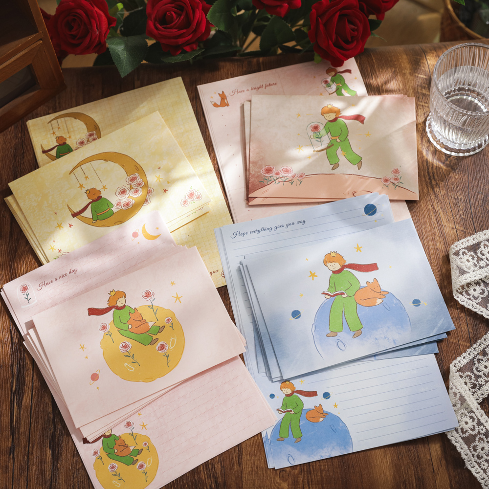 冠淘 玫瑰王子信封信纸 可爱简约盐系小动物日常可撕格子本高颜值ins学生专用便签草稿本便签笔记本记录