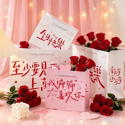 少女心生日粉色情人节520生日礼物包装礼品袋手提袋耐用收纳纸袋
