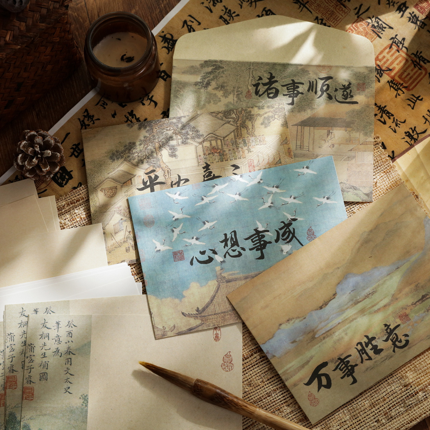 冠淘 千里江山信封信纸青弋加厚小楷毛笔软笔书法信笺纸毛笔字草纸中国风云龙宣纸花草背景纸生宣纸书法作品