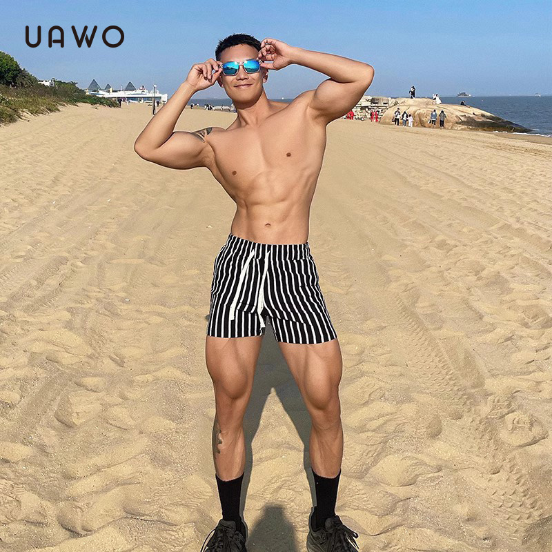 UAWO针织条纹纯棉三分裤