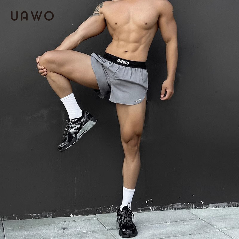 uawo夏季男三分短裤速干薄款弹力宽松休闲运动健身印花阿罗短裤潮