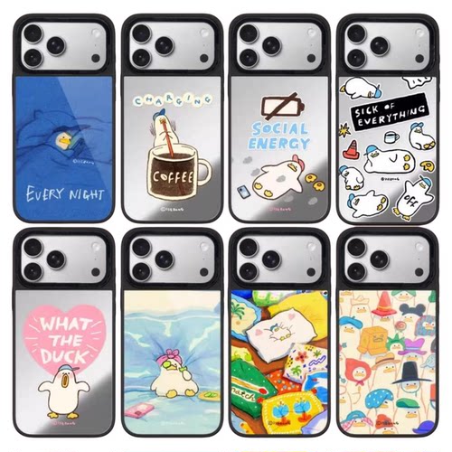 新款鸭鸭日常镜面手机壳适用苹果17/16promax保护套iphone15/14pro/plus防摔13/12磁吸Magsafe华强北代购