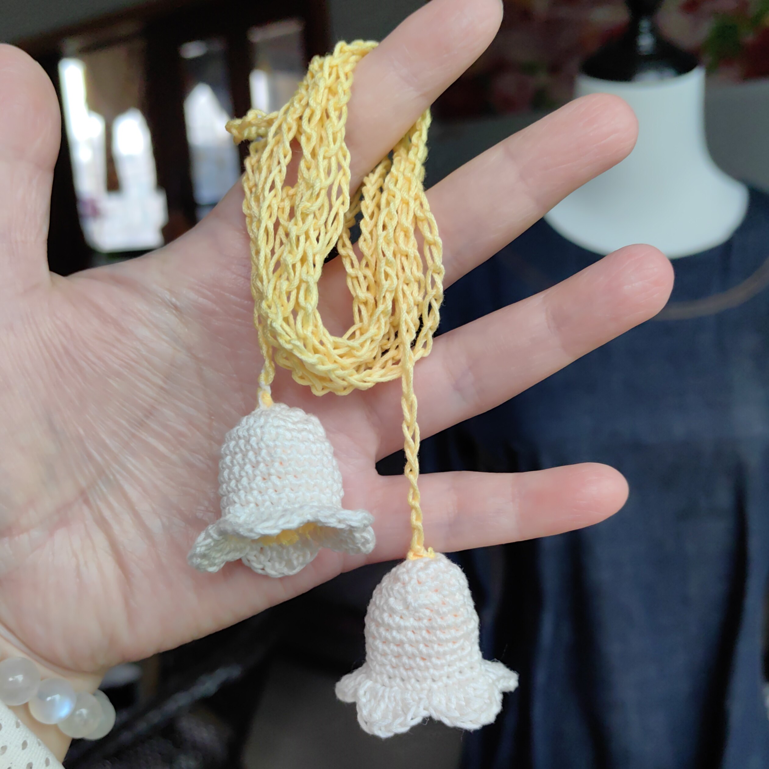 白色铃铛花铃兰花手工花朵手工编织玫瑰自由绑带项链