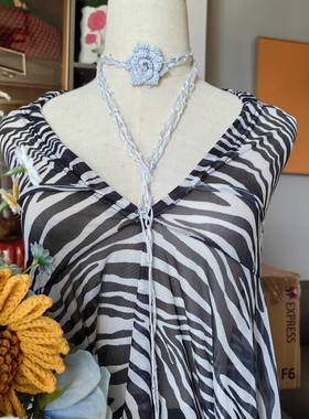 【纯手工项链】蓝色玫瑰花项链手工配饰crochet blue roses