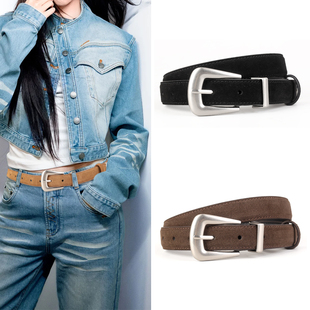 反绒磨砂真皮女款腰带牛皮复古女式高级感搭配裙子毛衣外套女皮带