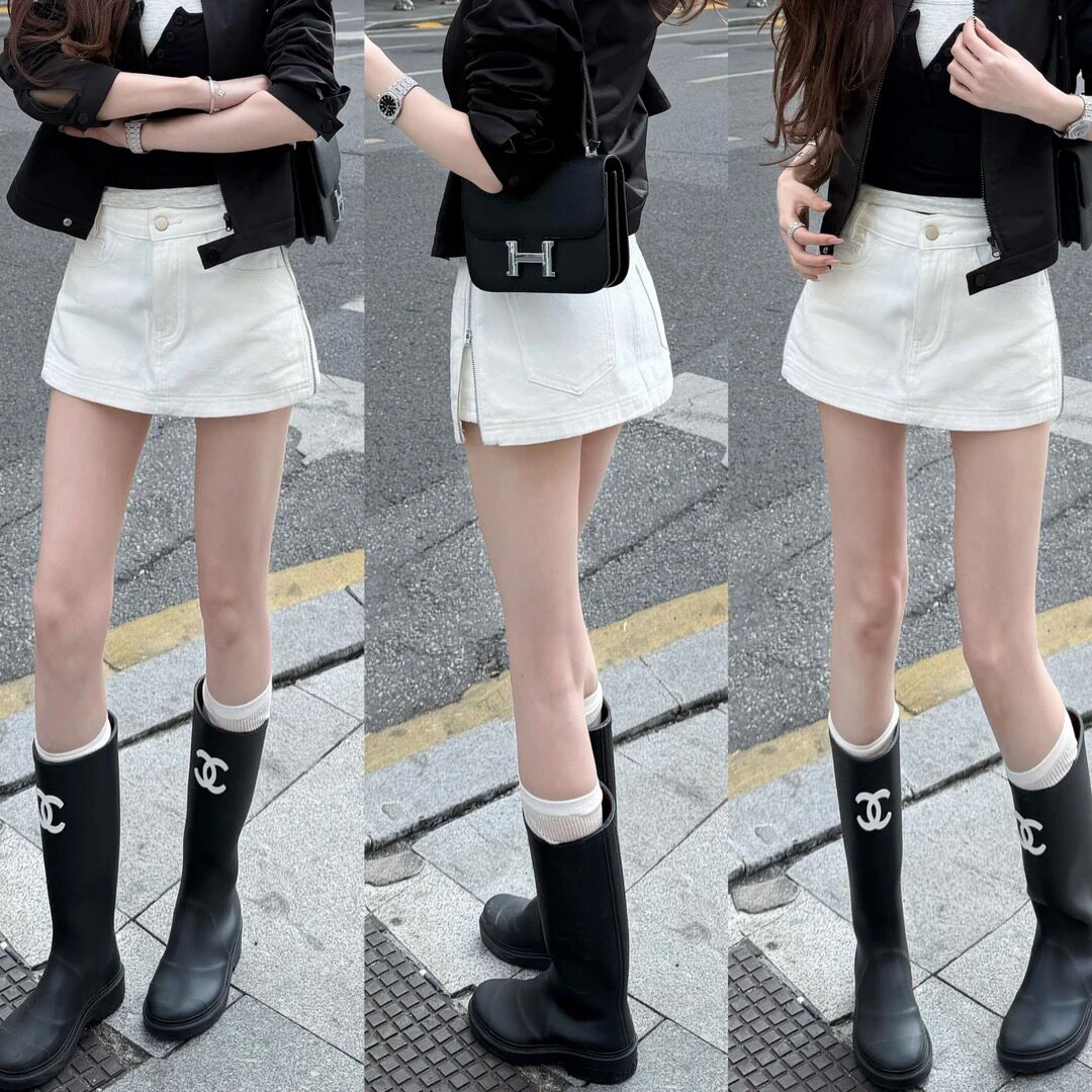 卡卡女装官方正品高腰放走光半身裙百搭显瘦小白牛仔裙裤显腿短裙