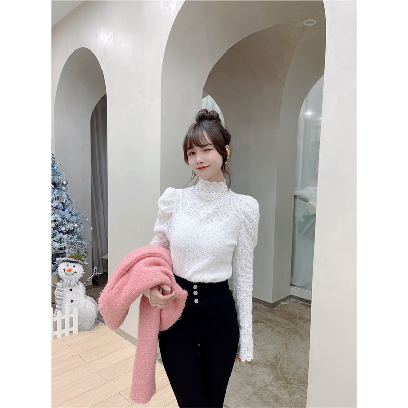 卡卡女装百搭立领蕾丝上衣打底衫女送加绒吊带两件套
