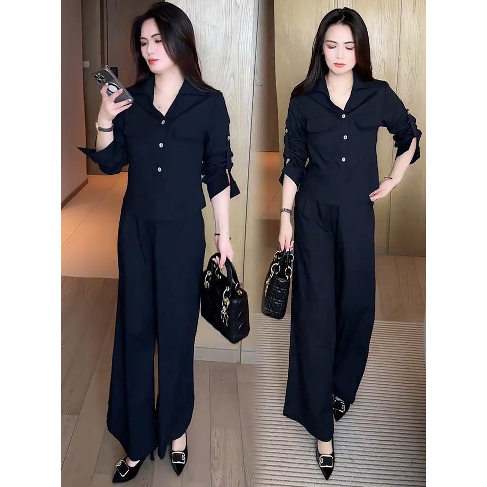 JOYIASS时尚套装女2025秋季新款洋气显瘦长袖衬衫阔腿裤气质减龄