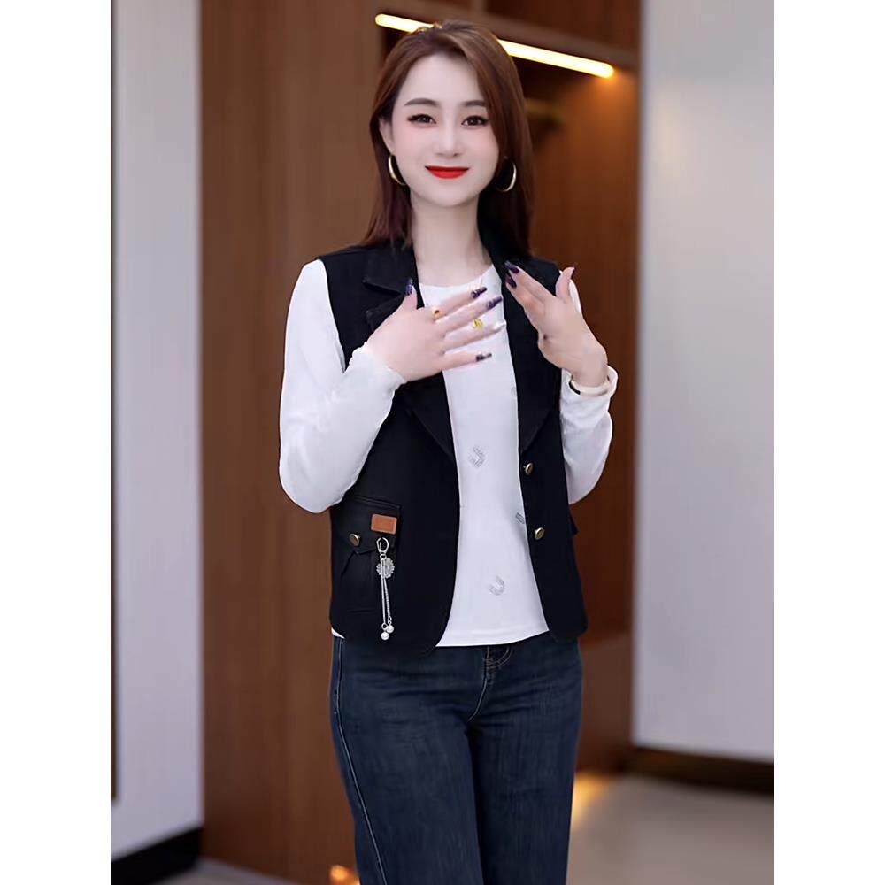 JOYIASS覆古牛仔马甲女2025秋季新款时尚气质修身显瘦百搭西装领