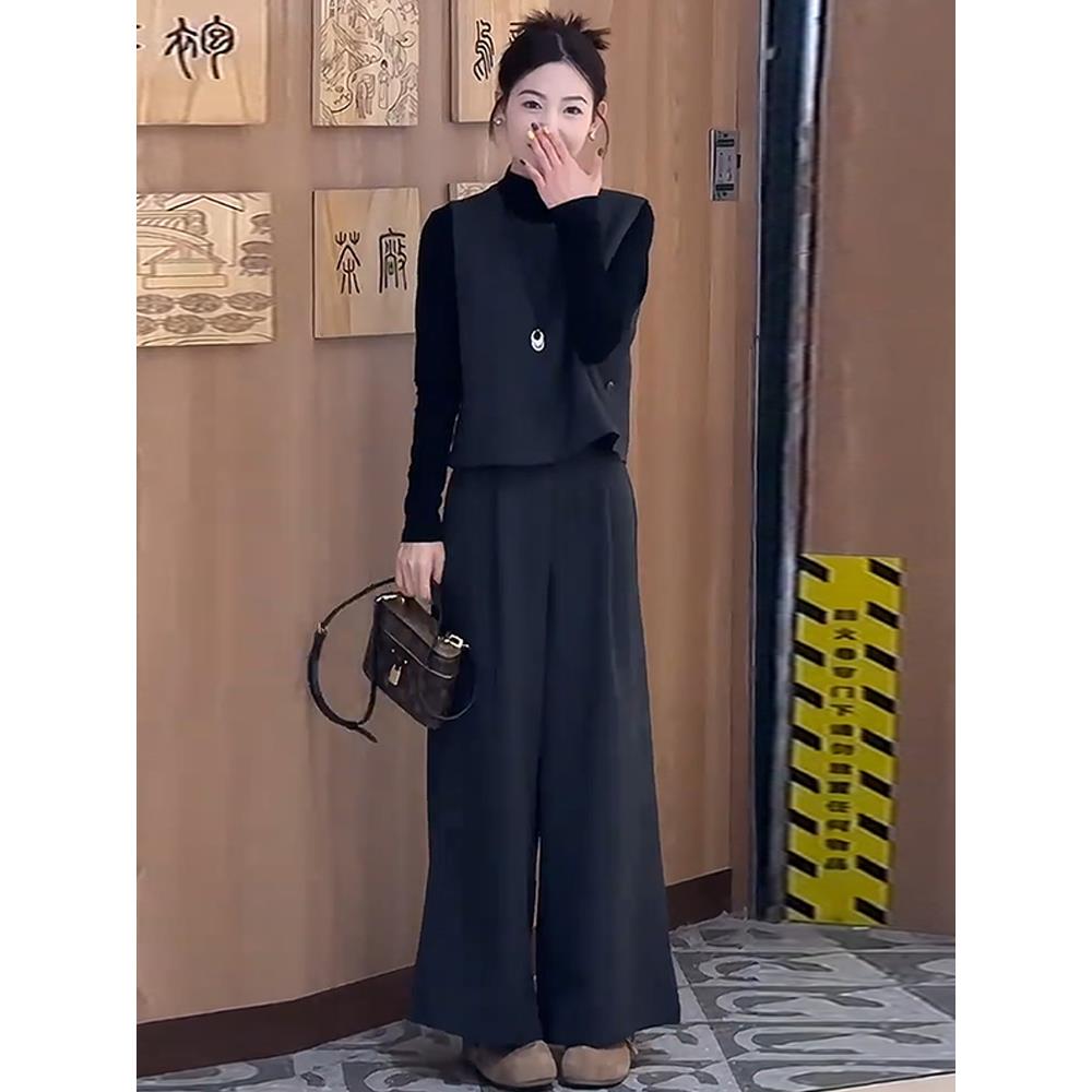 JOYIASS时尚气质套装女2025秋季新款时髦洋气显瘦马甲打底衫阔腿
