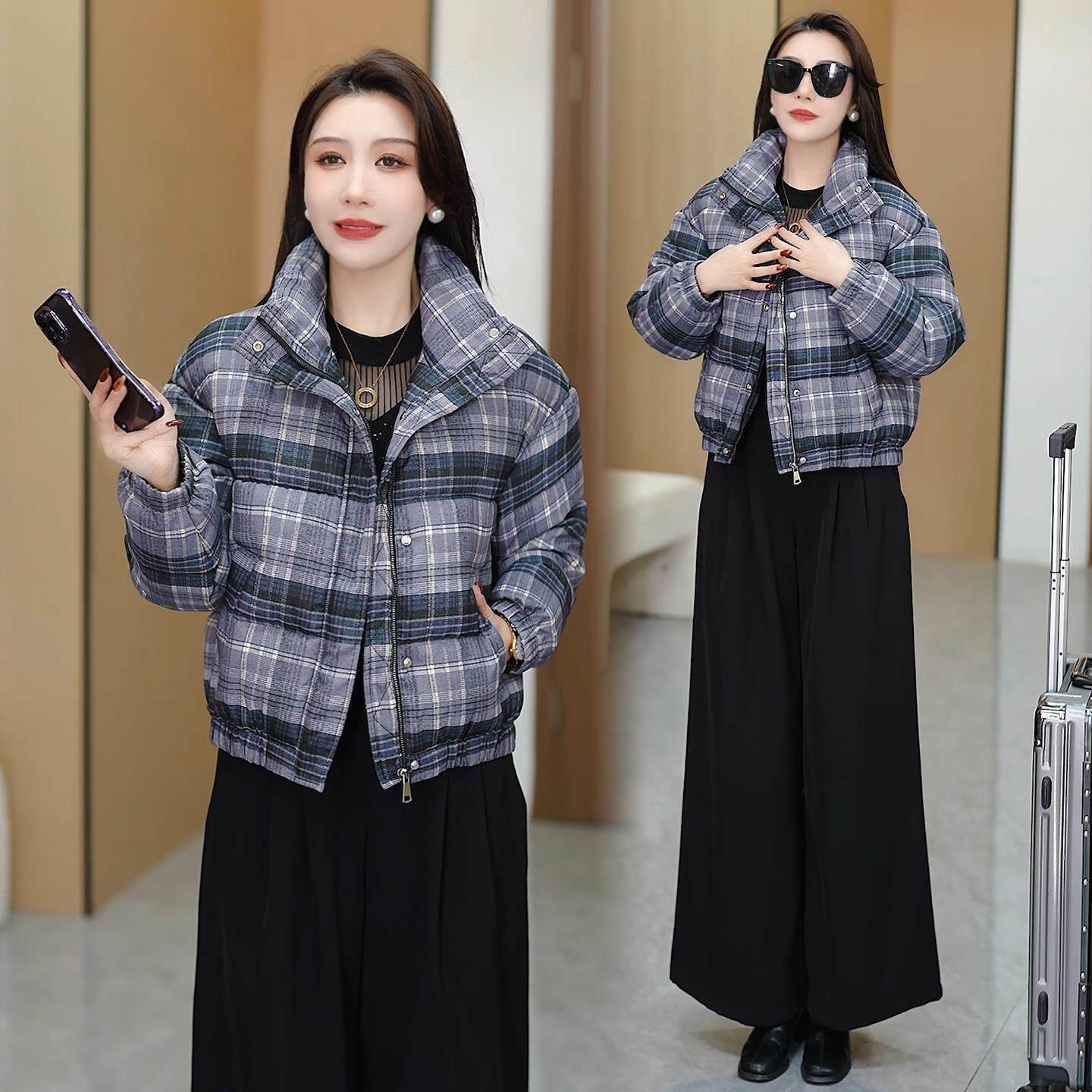 JOYIASS洋气复古格子服女2025冬季新款时尚宽松显瘦保暖短款小袄