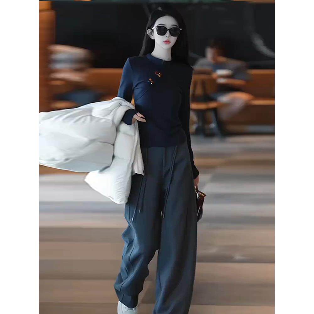 JOYIASS新中式国风盘扣T恤女2025秋季新款洋气质修身显瘦长袖打底