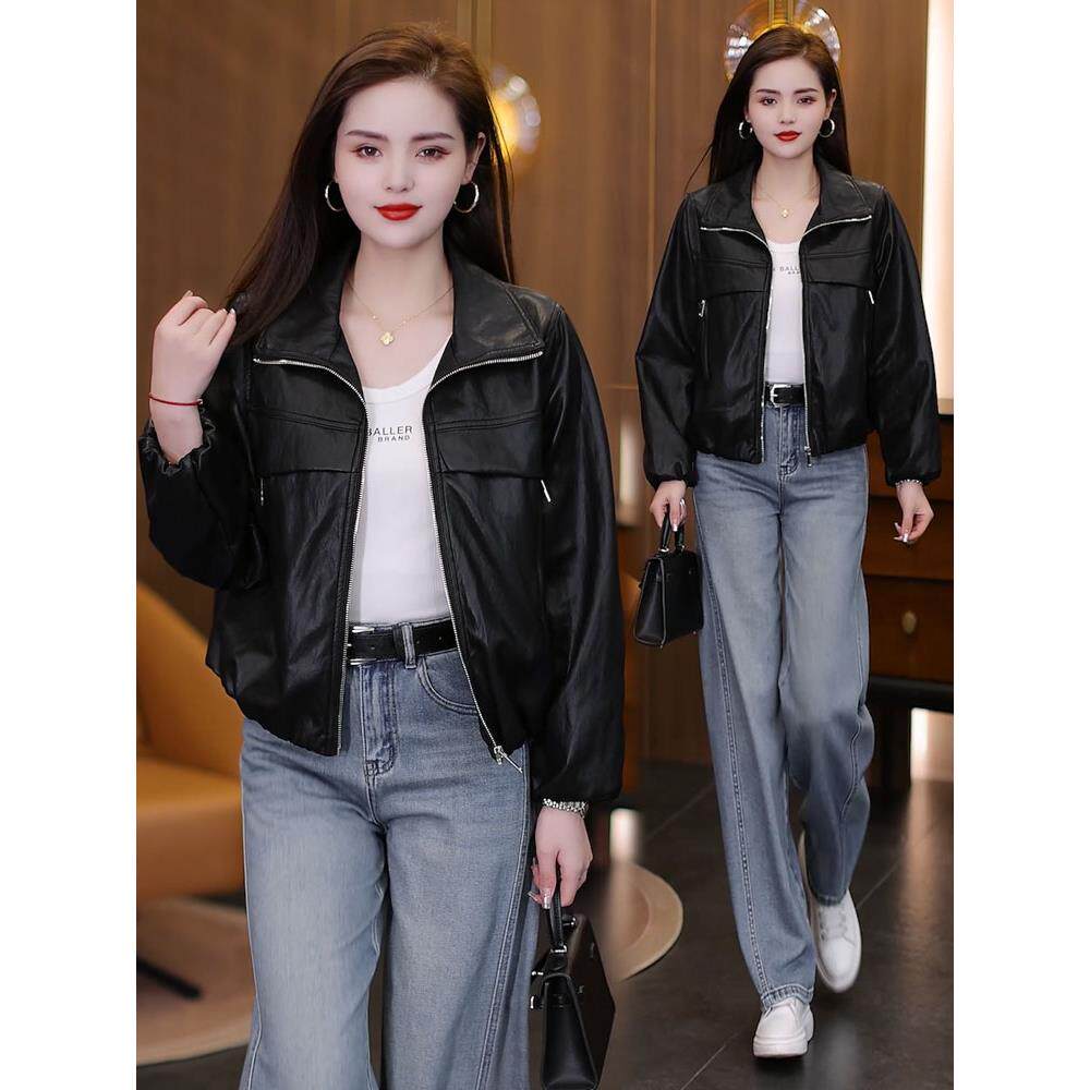JOYIASS海宁皮衣短外套女2025秋季新款时尚宽松显瘦翻领机车PU皮