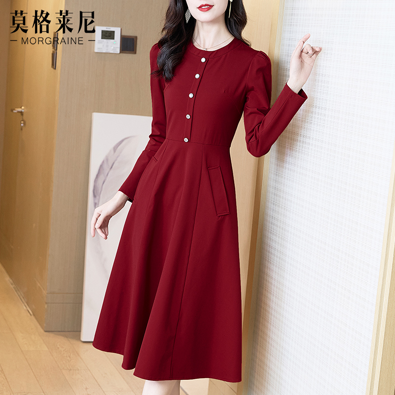 莫格莱尼本命年红色长袖连衣裙