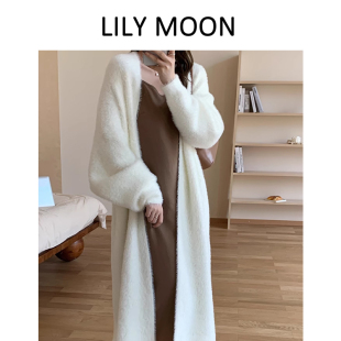清仓 开衫 Lilymoon 中长款 气质保暖软糯 仿貂毛中长毛针织开衫