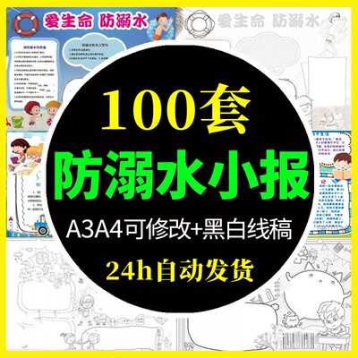 预防溺水手抄报模板word小学生儿童暑假珍爱生命安全电子小报A3A4