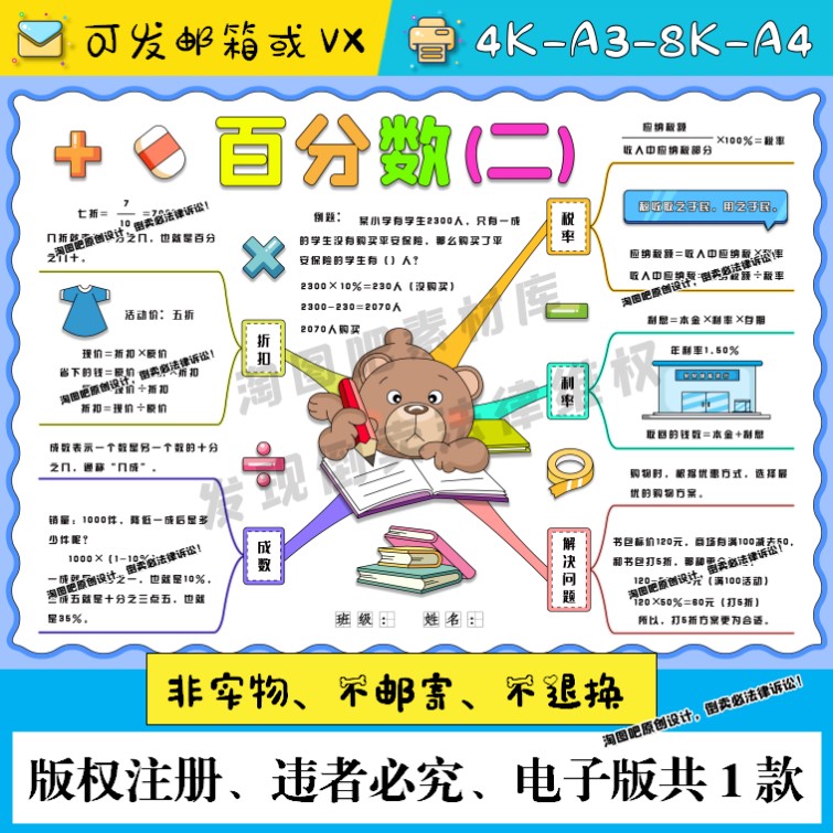 百分数（二）思维导图手抄报数学六年级下册第二单元涂色电子小报