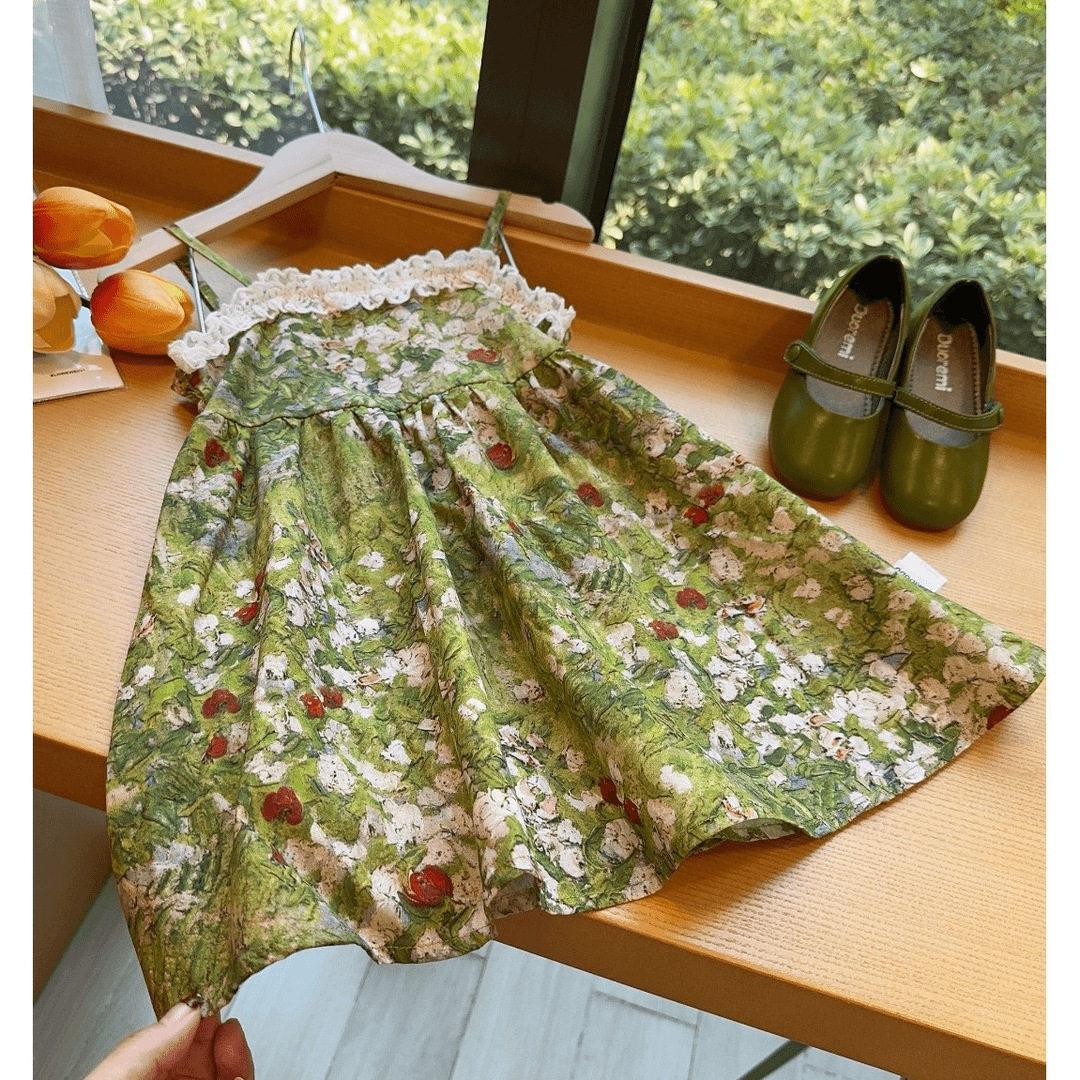 女宝宝夏季韩版碎花裙子2025新款女小童洋气时髦吊带裙夏装连衣裙