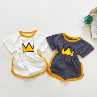 套装 新款 2024儿童韩版 男宝宝夏装 亲子装 婴儿衣服运动两件套女童短