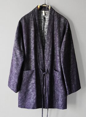 秋季新款中式复古汉服休闲宽松道袍青年黑色棉麻提花男装潮流风衣