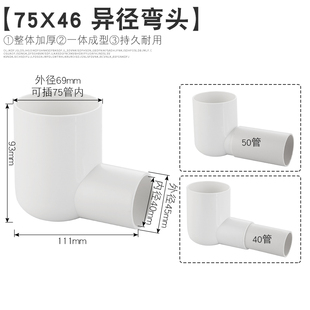 pvc异径弯头卫生间下排水移位配件50管内插接头40直接弯头斜三通