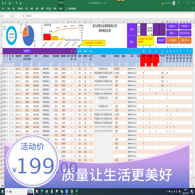 自带数据分析的检验记录带看板来料进料过程制程出货一个的价格-封面