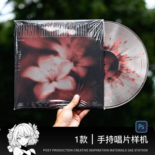 手持手拿潮流复古黑胶唱片专辑电音乐CD样机摇滚朋克ps设计素材