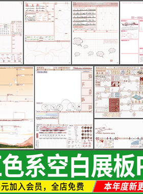 红色系粉色调环艺设计景观城市规划展板A0A1A2 PS展板PSD排版模板