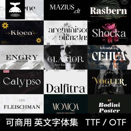 免费可商用高级感英文字体procreate/ps艺术花体设计素材包下载